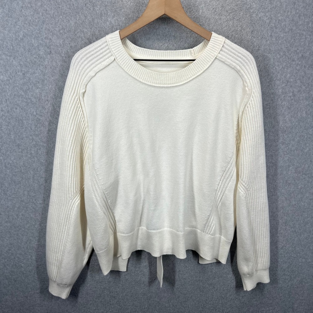 Pilcro Sweater Womens XL Ivory Open Back Buckle‎ Detail Knit Long Sleeve EUC